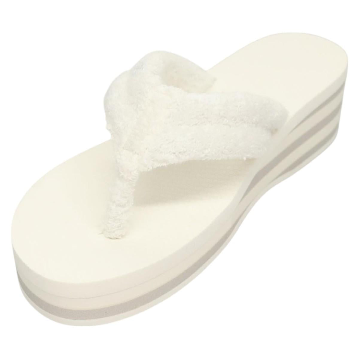 CHANEL Beach Sandals Cotton 39C White CC BA1259AM