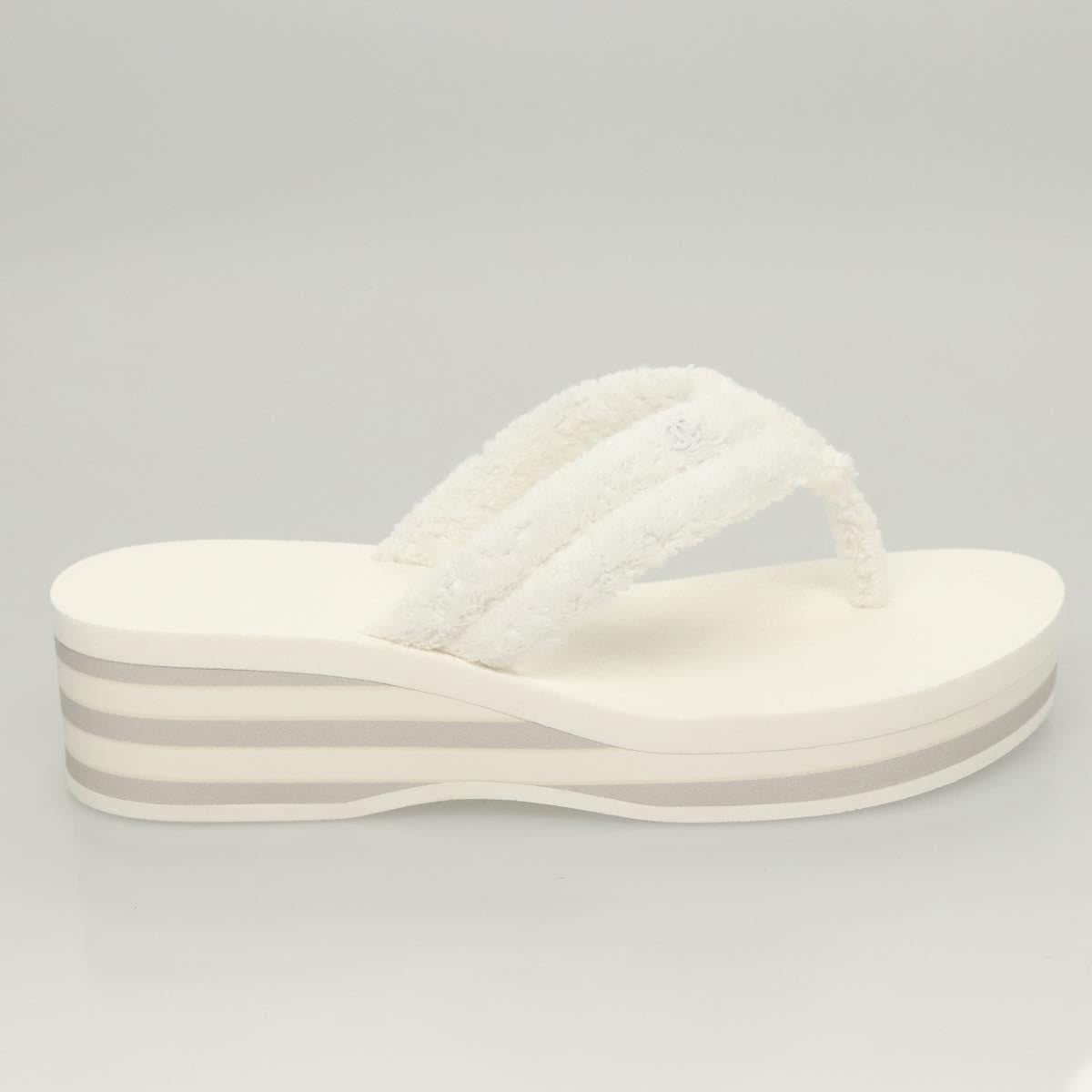CHANEL Beach Sandals Cotton 39C White CC BA1259AM
