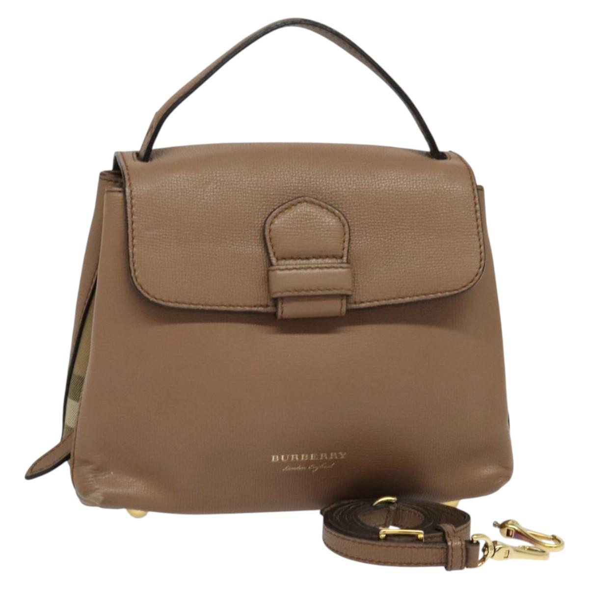 BURBERRY Hand Bag Leather 2way Brown Gold BA1671