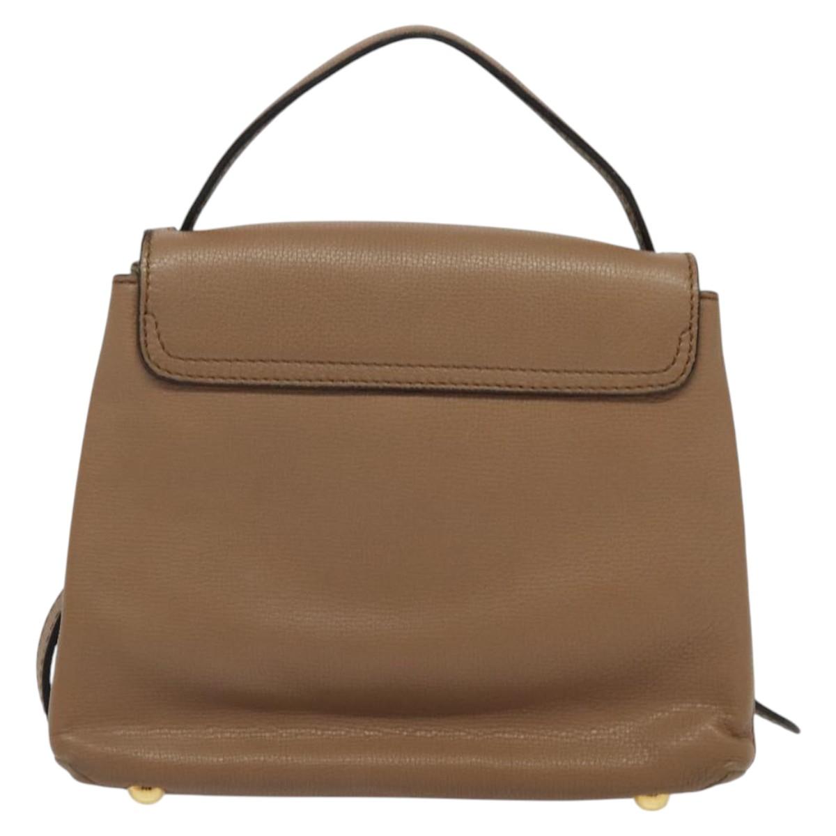 BURBERRY Hand Bag Leather 2way Brown Gold BA1671