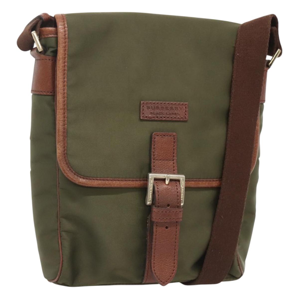 BURBERRY Black label Shoulder Bag Nylon Leather Khaki Gold BA1704