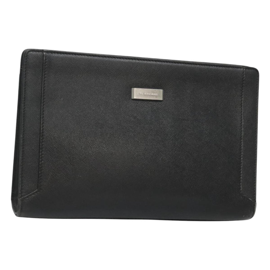 BURBERRY Clutch Bag Leather Black Silver BA1937