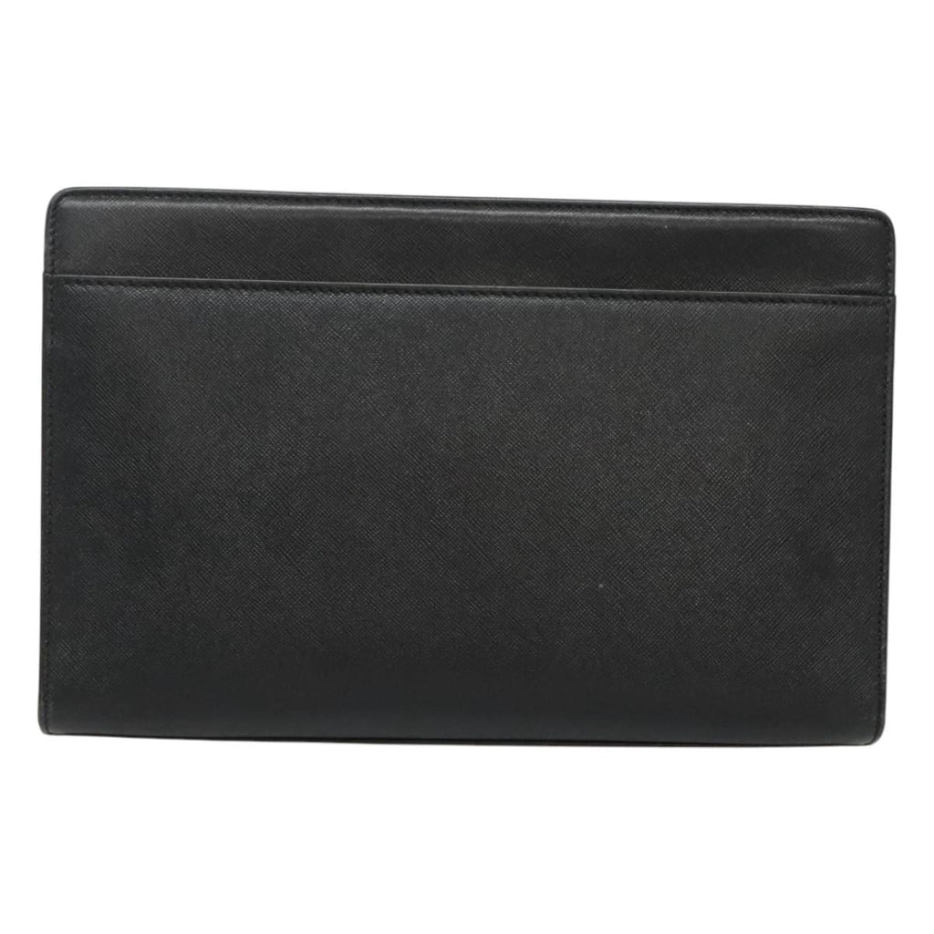 BURBERRY Clutch Bag Leather Black Silver BA1937