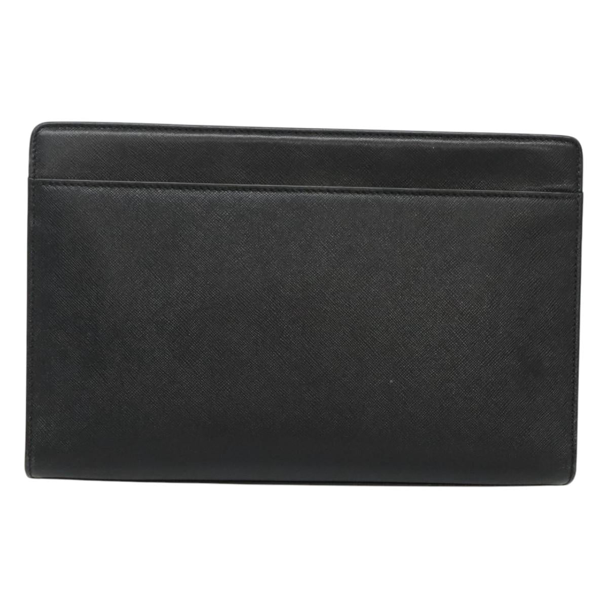 BURBERRY Clutch Bag Leather Black Silver BA1937