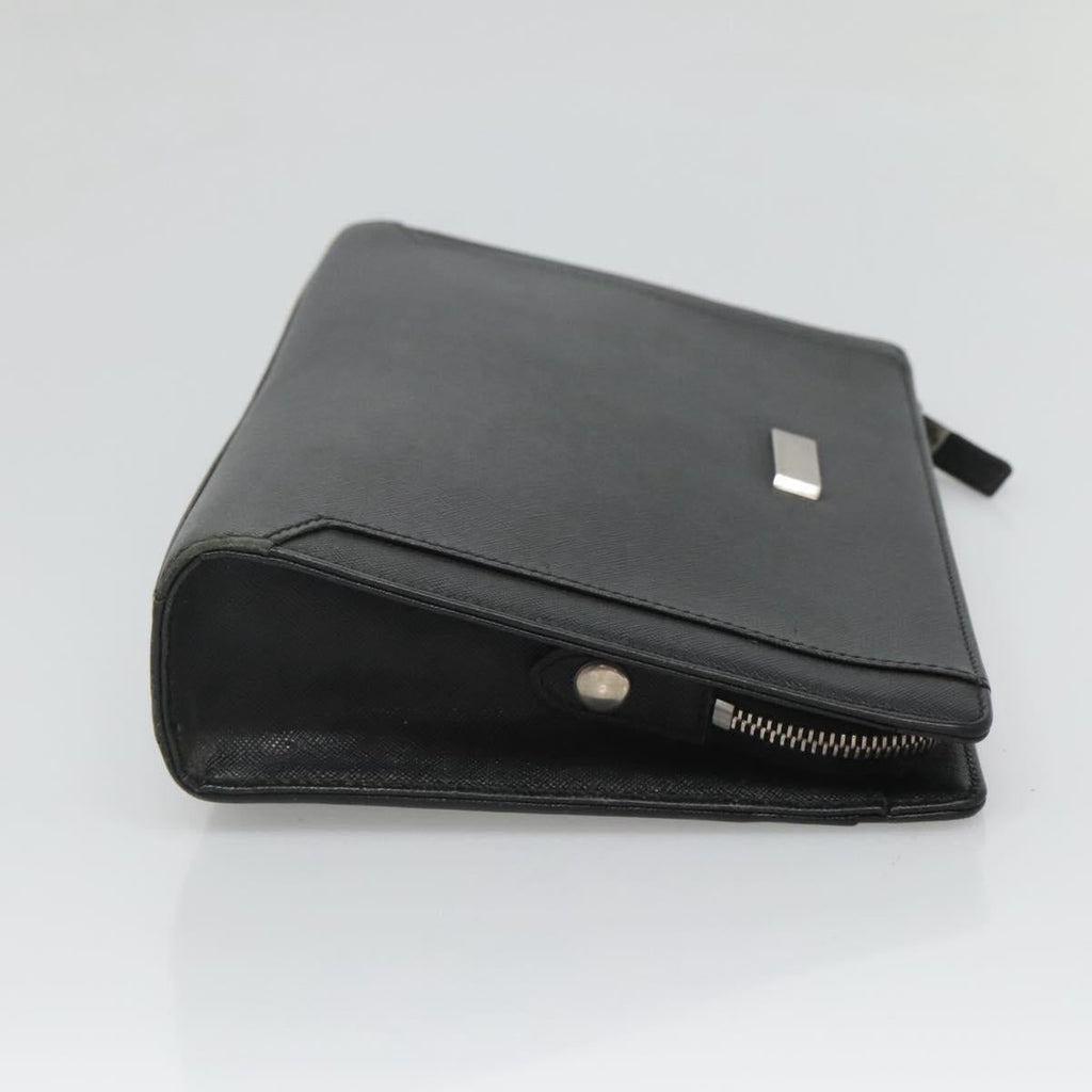 BURBERRY Clutch Bag Leather Black Silver BA1937