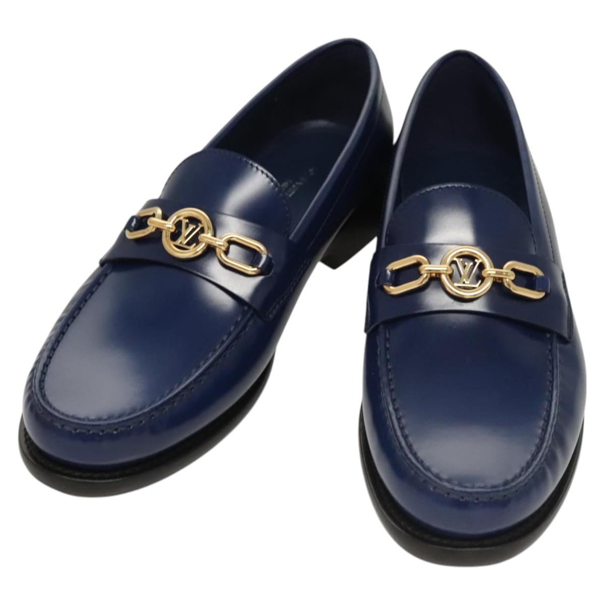 LOUIS VUITTON loafers shoes Patent leather Blue LV BA2080