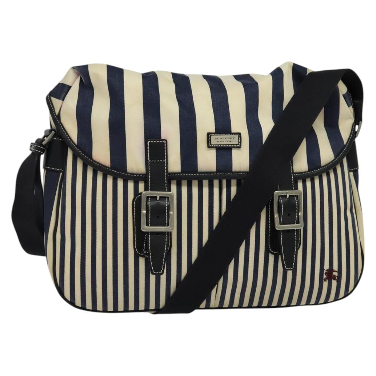 BURBERRY Blue Label Shoulder Bag Canvas White Silver BA2127