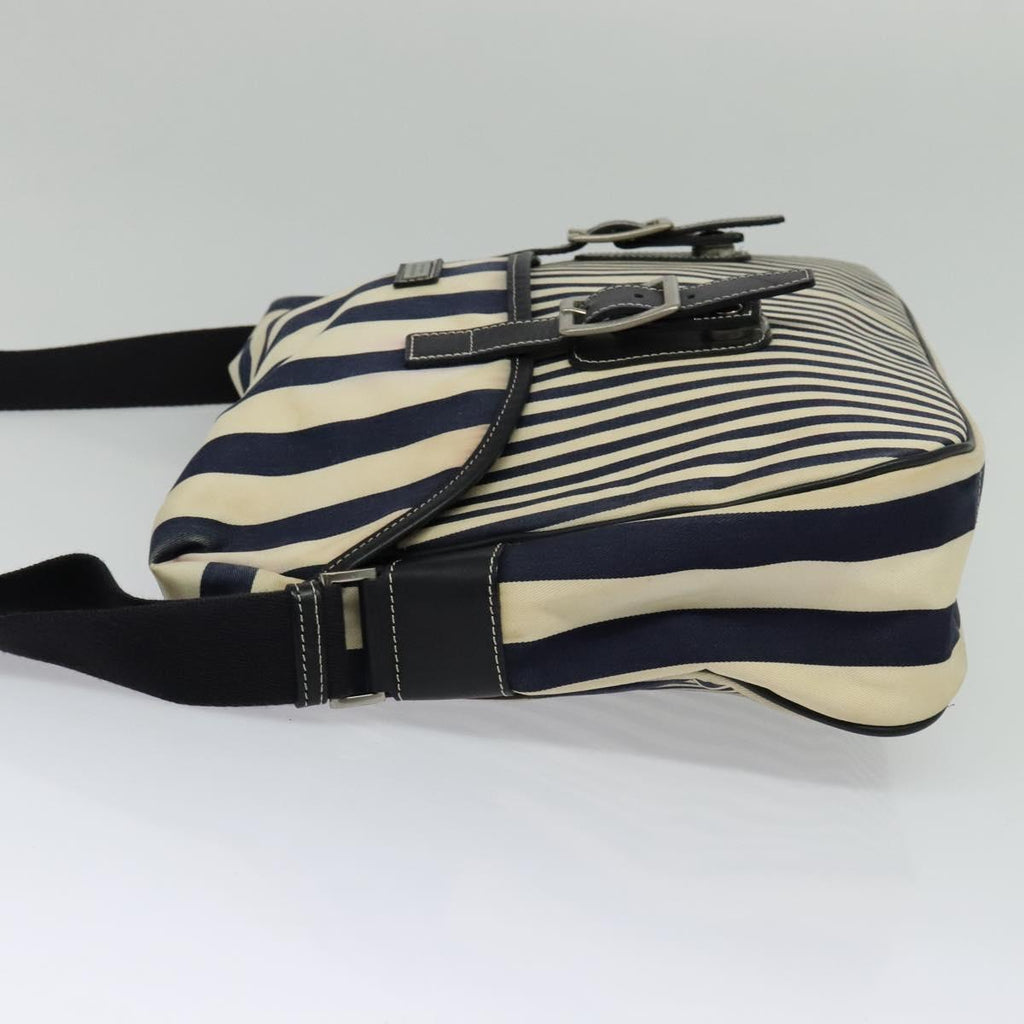 BURBERRY Blue Label Shoulder Bag Canvas White Silver BA2127