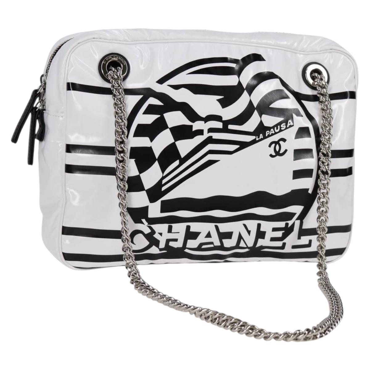 CHANEL Cruise line Chain Shoulder Bag Vinyl White Silver CC BA2159V