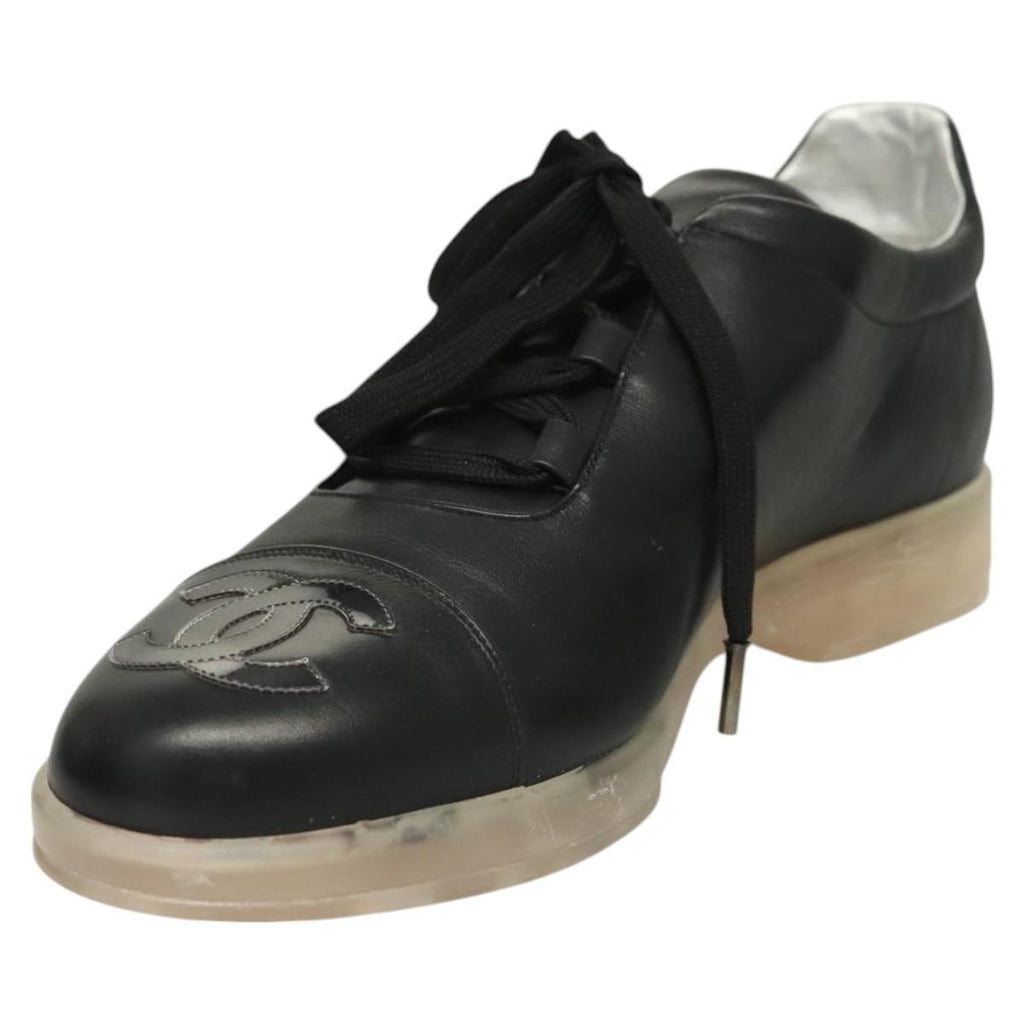 CHANEL Sneakers Lamb Skin 39 Black CC BA2712