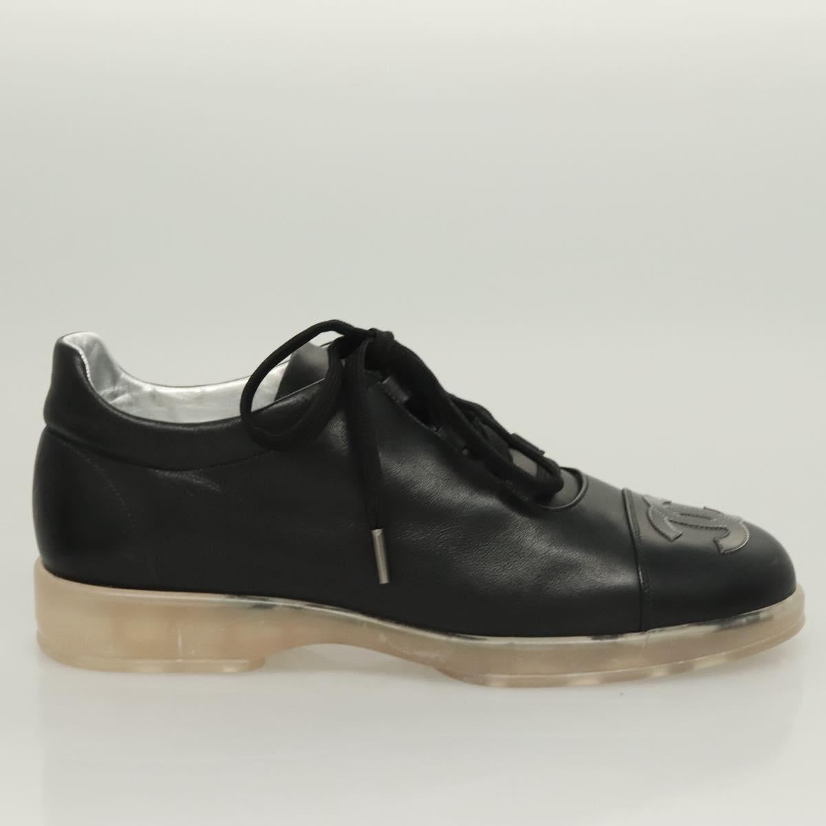 CHANEL Sneakers Lamb Skin 39 Black CC BA2712
