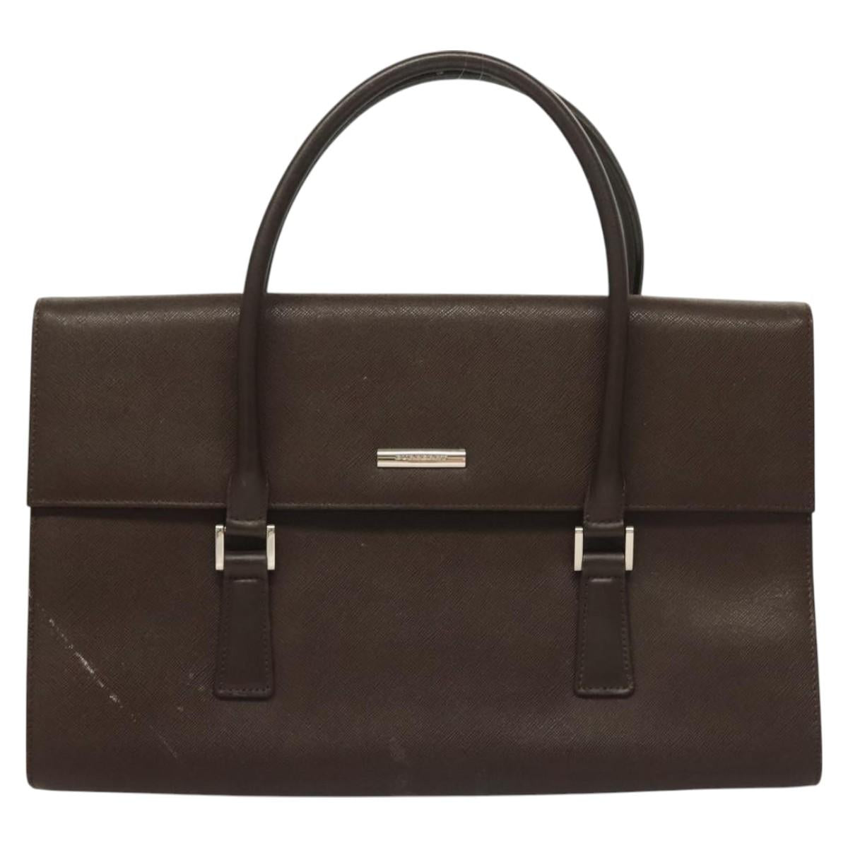 BURBERRY Hand Bag Leather Silver Brown BA3148