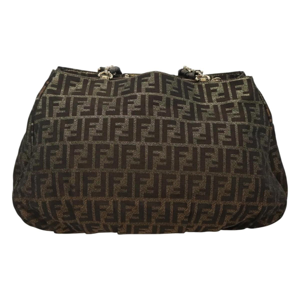 FENDI Zucca Canvas Chain Tote Bag Brown Black gold BA393