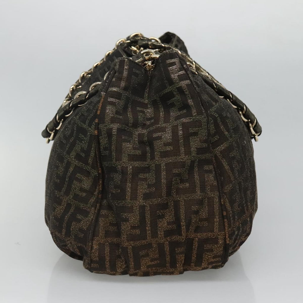 FENDI Zucca Canvas Chain Tote Bag Brown Black gold BA393