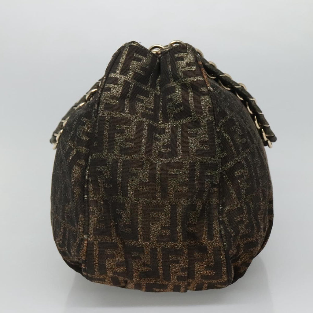 FENDI Zucca Canvas Chain Tote Bag Brown Black gold BA393