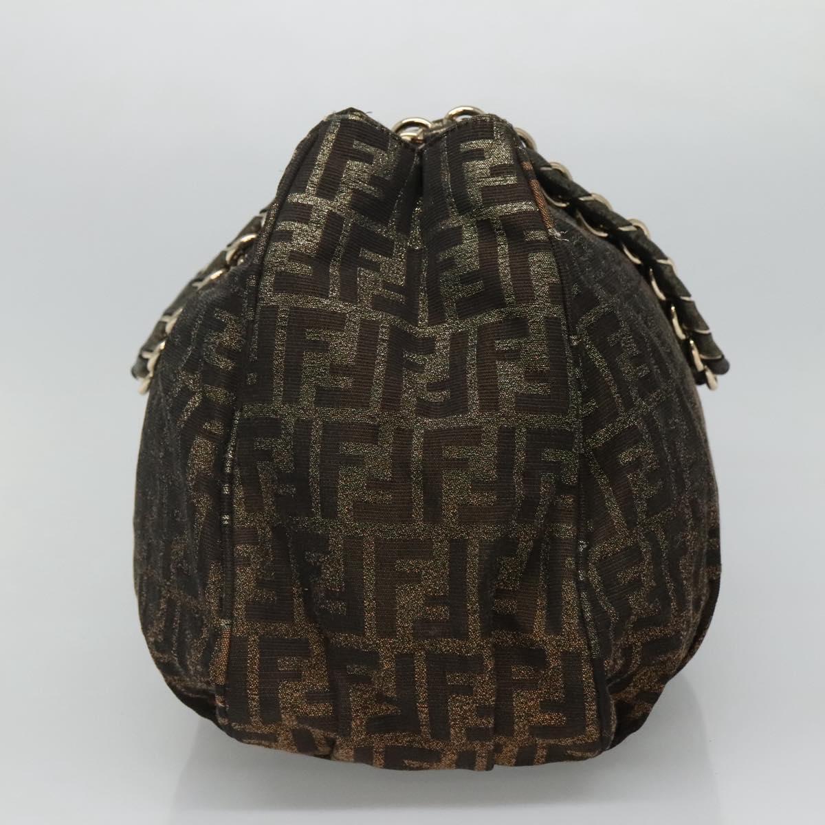 FENDI Zucca Canvas Chain Tote Bag Brown Black gold BA393
