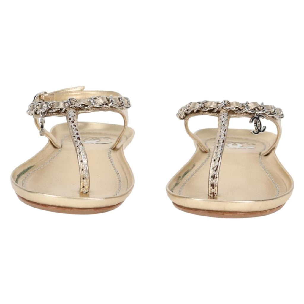 CHANEL COCO Mark Chain Strap Sandals Leather Gold CC BA3976M