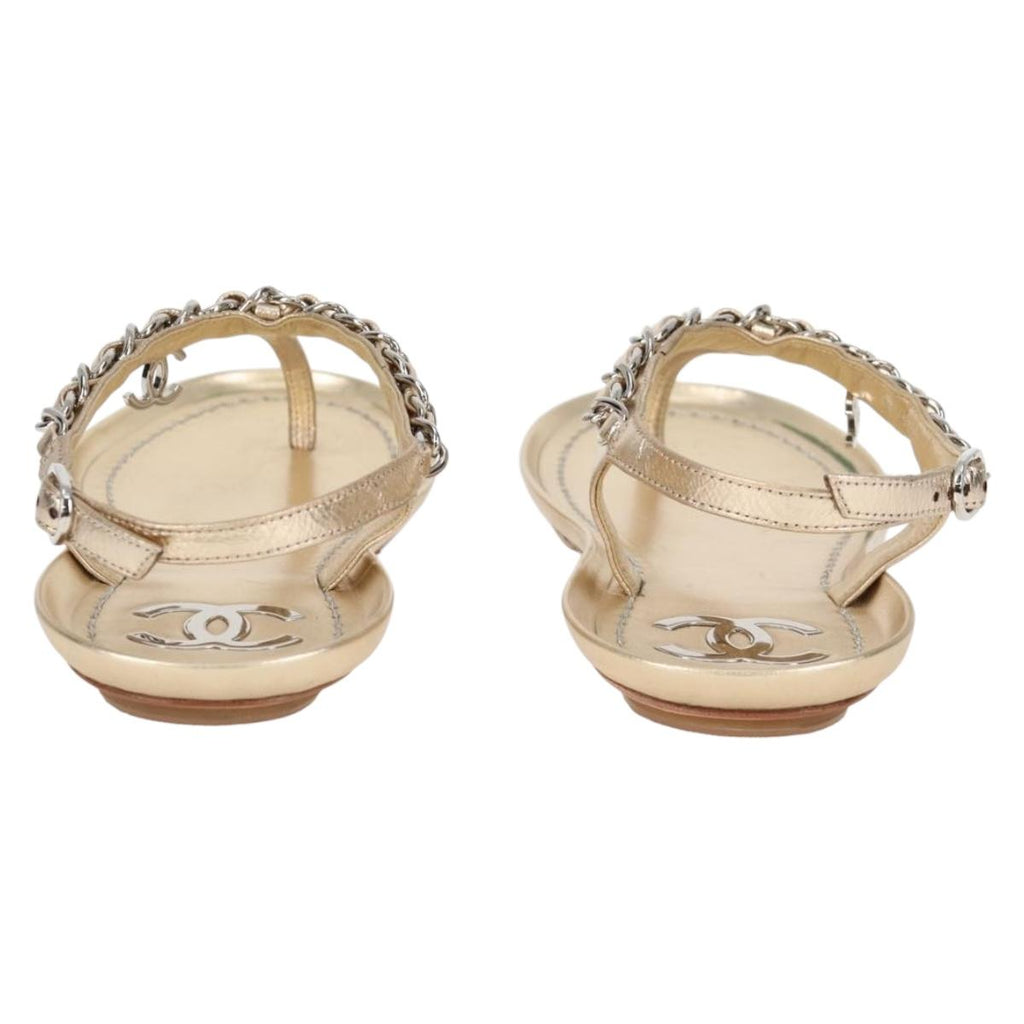 CHANEL COCO Mark Chain Strap Sandals Leather Gold CC BA3976M