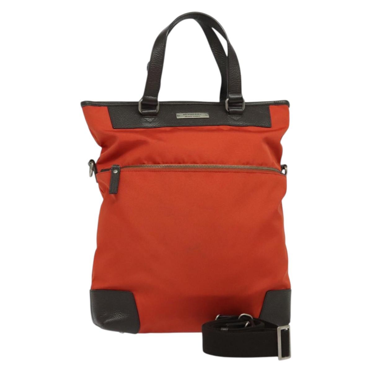 BURBERRY Black Label Tote Bag Leather Red Silver BA4208