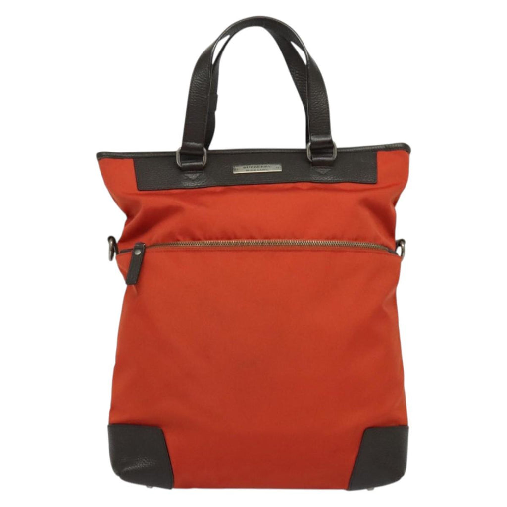BURBERRY Black Label Tote Bag Leather Red Silver BA4208