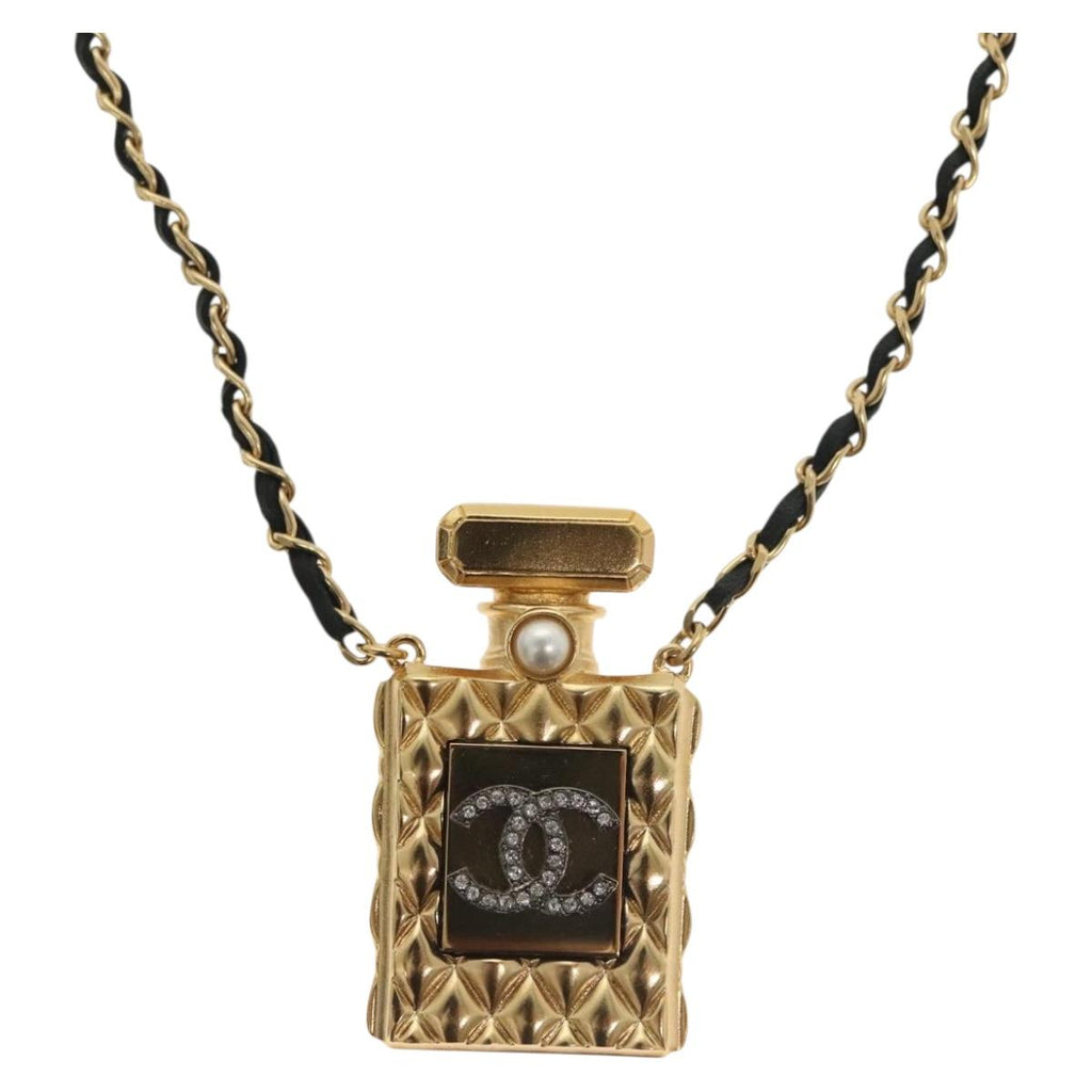 CHANEL COCO Mark Perfume Necklace metal Gold CC BA4482