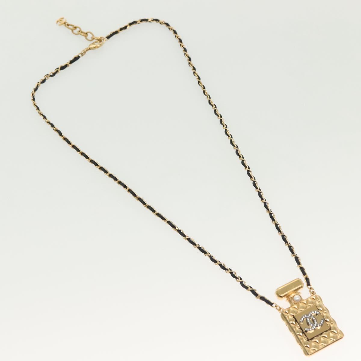 CHANEL COCO Mark Perfume Necklace metal Gold CC BA4482