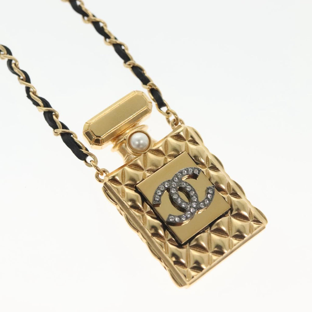 CHANEL COCO Mark Perfume Necklace metal Gold CC BA4482