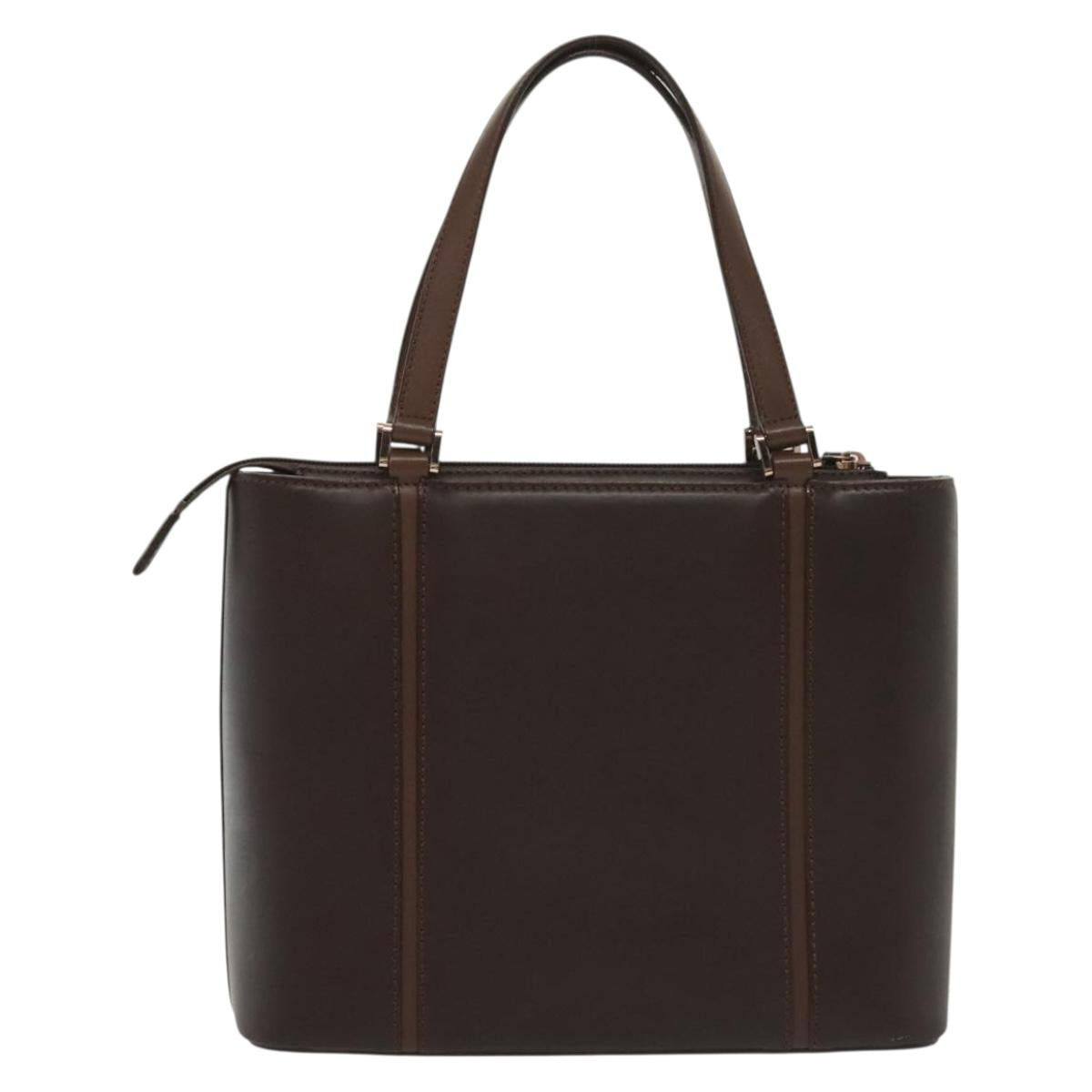 BURBERRY Hand Bag Leather Dark Brown Gold BA4719