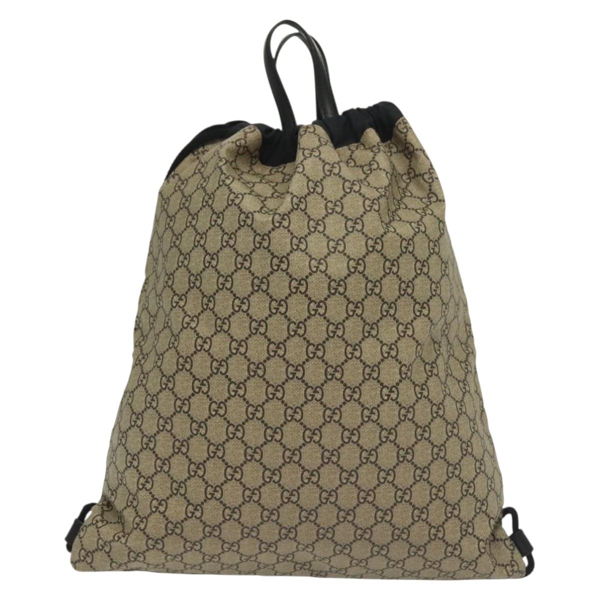 GUCCI GG Supreme Drawstring Backpack PVC Beige 473872 BA4762