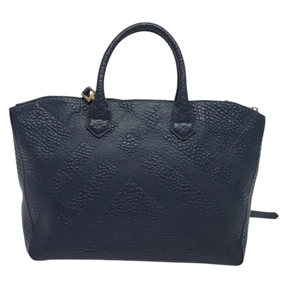 BURBERRY Hand Bag Leather 2way Navy Gold BA5284
