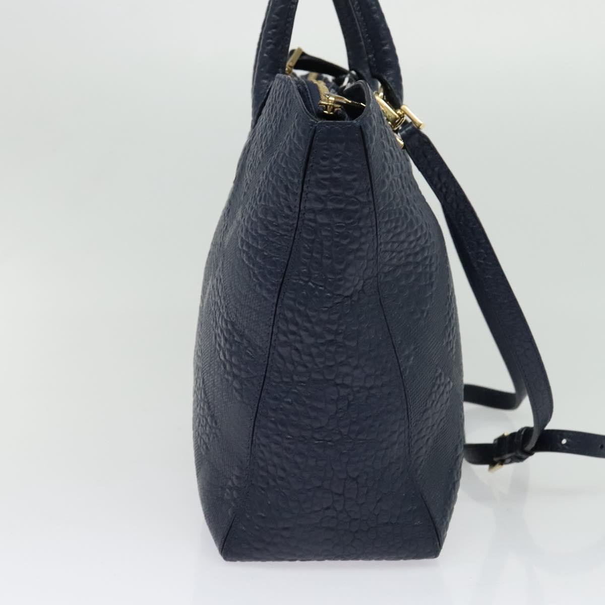 BURBERRY Hand Bag Leather 2way Navy Gold BA5284