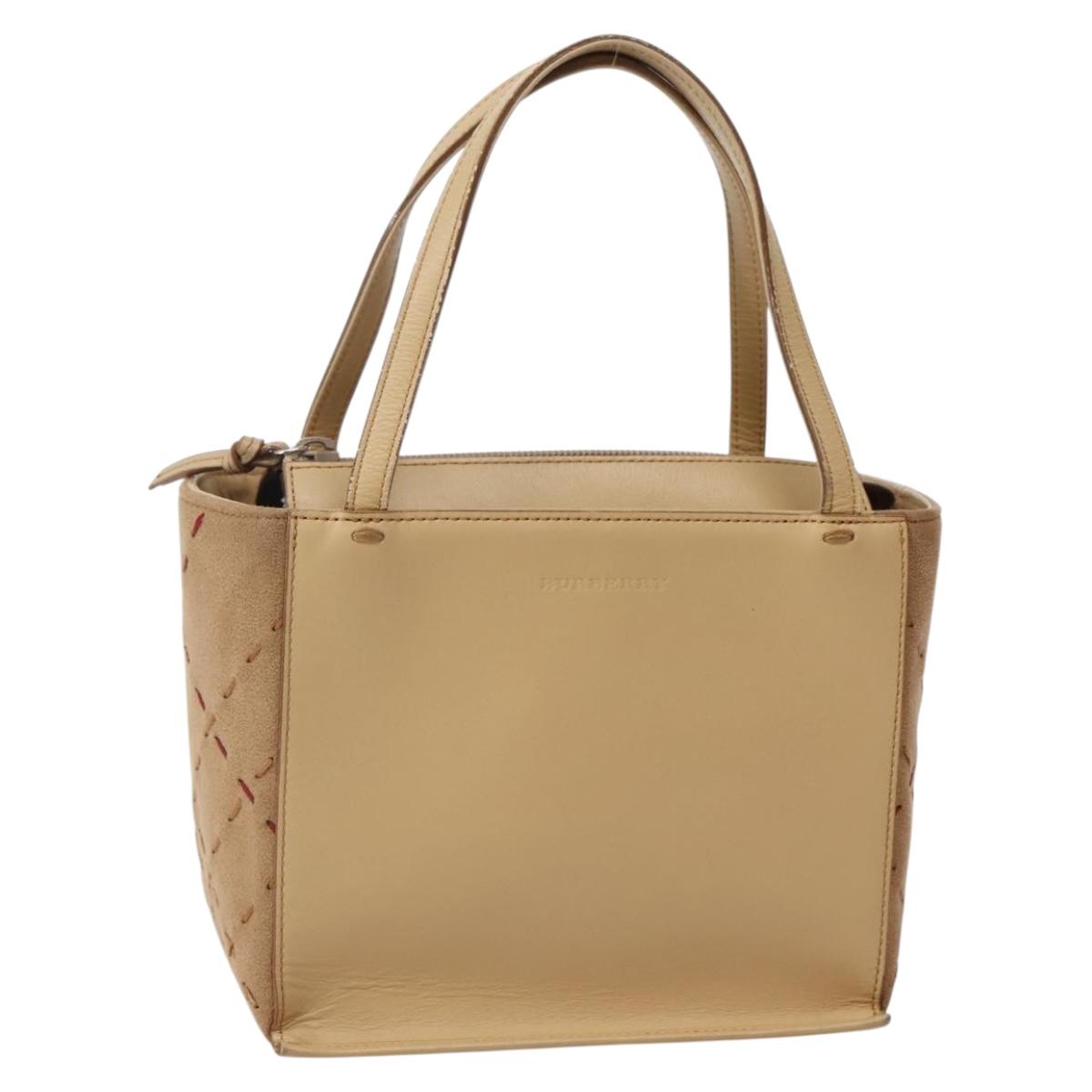 BURBERRY Hand Bag Leather Beige Silver BA5720