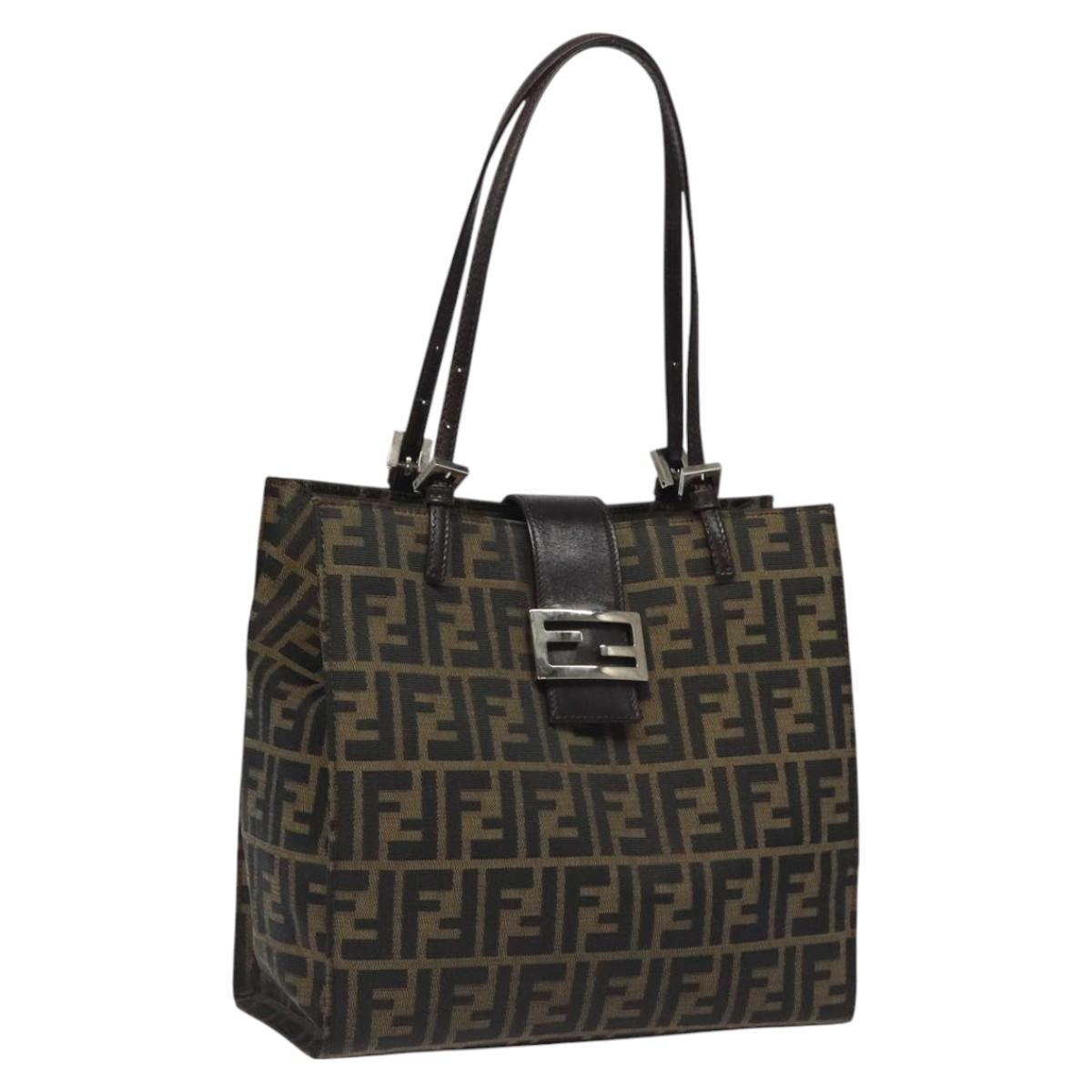 FENDI Zucca Canvas Mamma Baguette Tote Bag Black Brown Silver BD1155