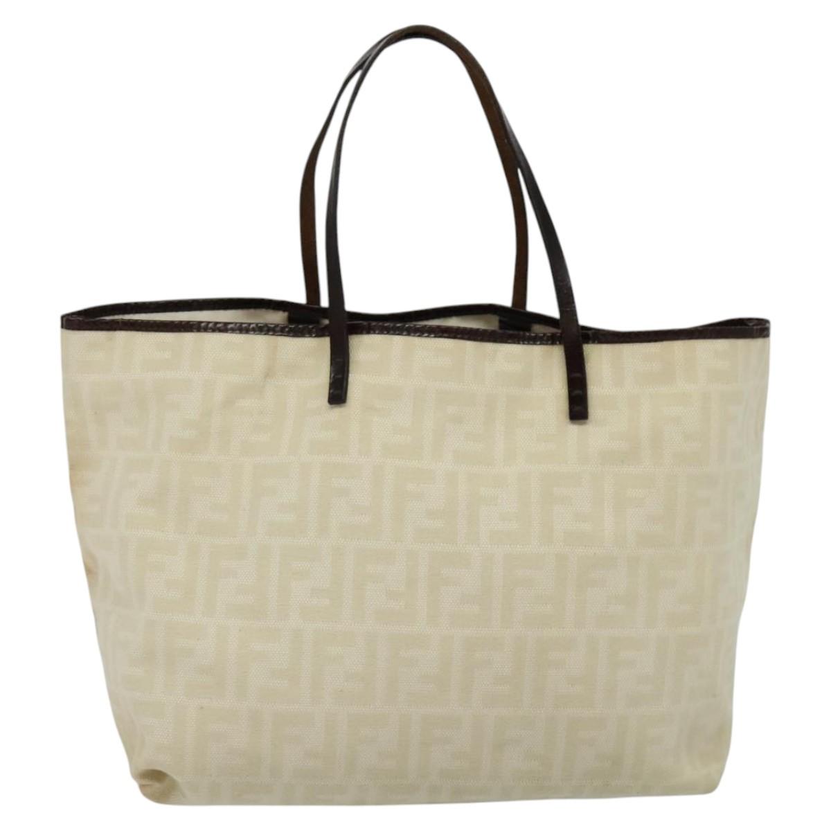 FENDI Zucca Canvas Tote Bag White Silver BD1245