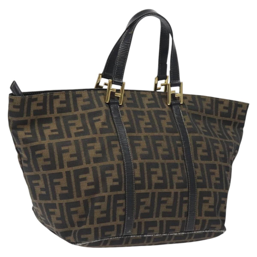 FENDI Zucca Canvas Hand Bag Brown Black BD1930