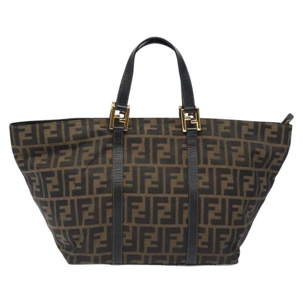 FENDI Zucca Canvas Hand Bag Brown Black BD1930