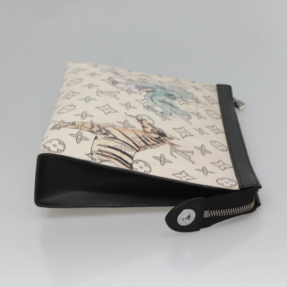 LOUIS VUITTON Monogram Savanna Pochette Voyager MM Clutch Bag White BD2031