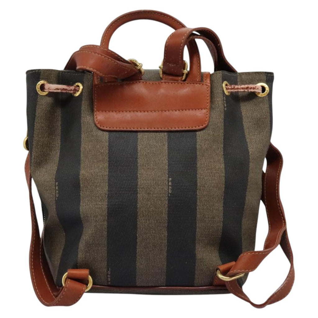 FENDI Pecan Canvas Backpack Brown Black gold BD579