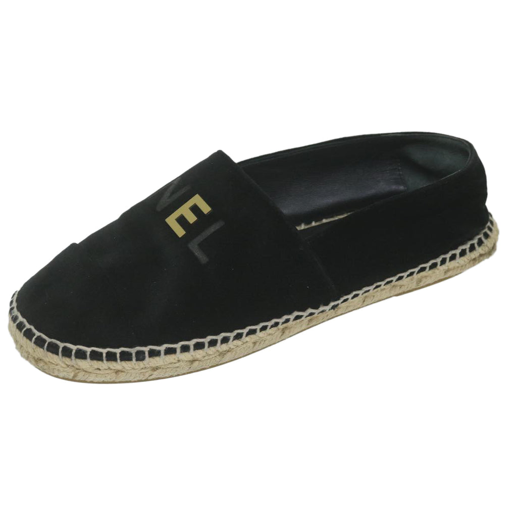 CHANEL Pumps Shoes Velor 38 Black CC bs10973