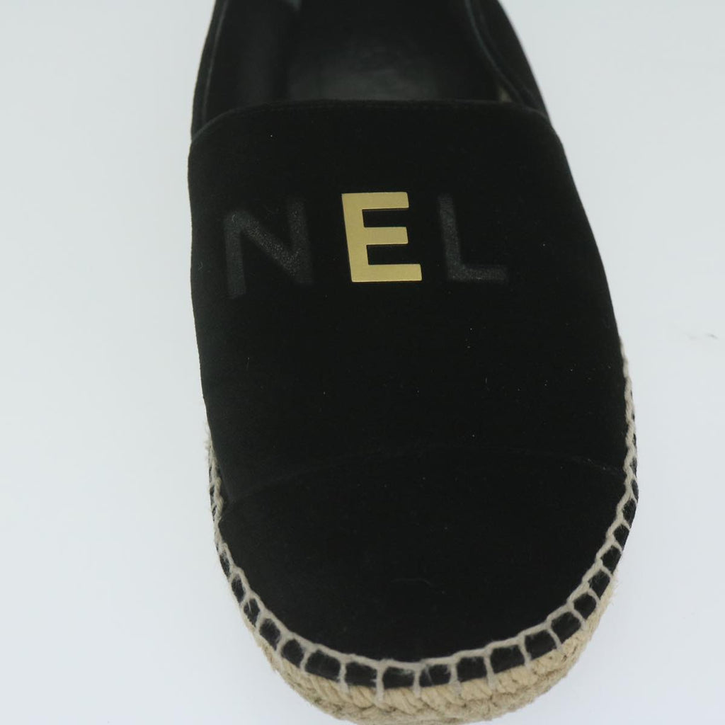 CHANEL Pumps Shoes Velor 38 Black CC bs10973