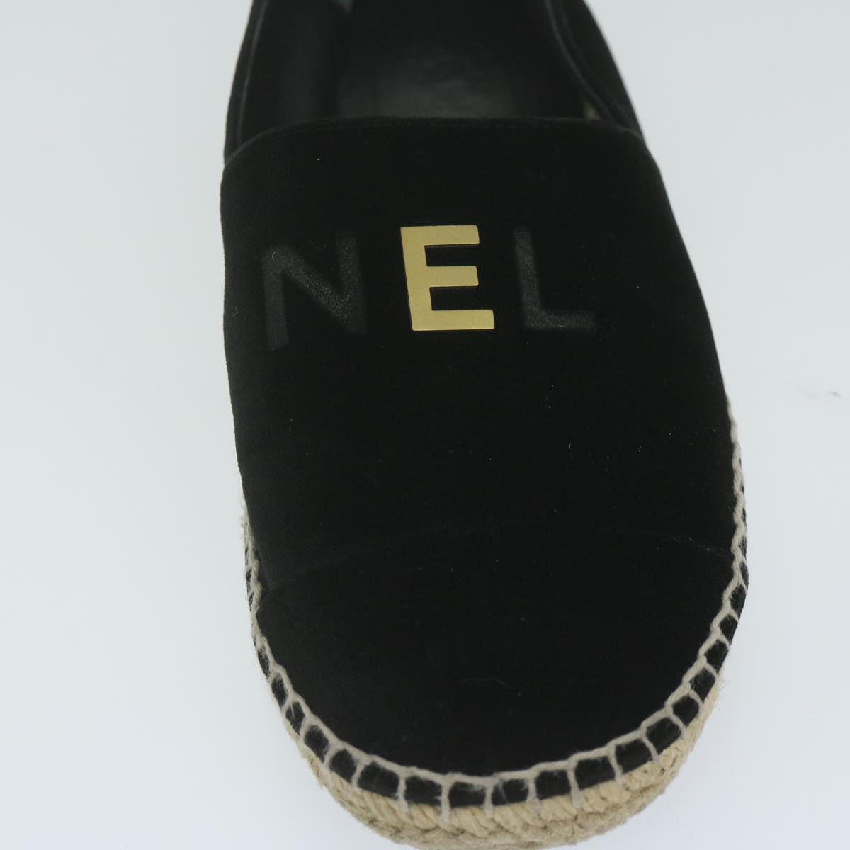 CHANEL Pumps Shoes Velor 38 Black CC bs10973