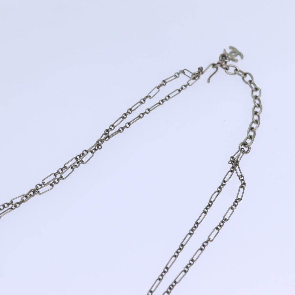 CHANEL Camelia Shell Necklace Silver CC bs13657