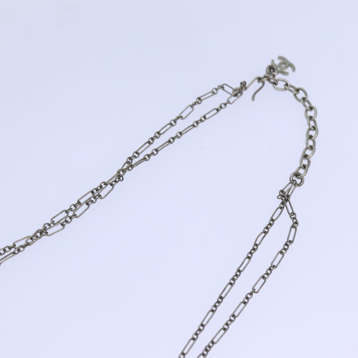 CHANEL Camelia Shell Necklace Silver CC bs13657