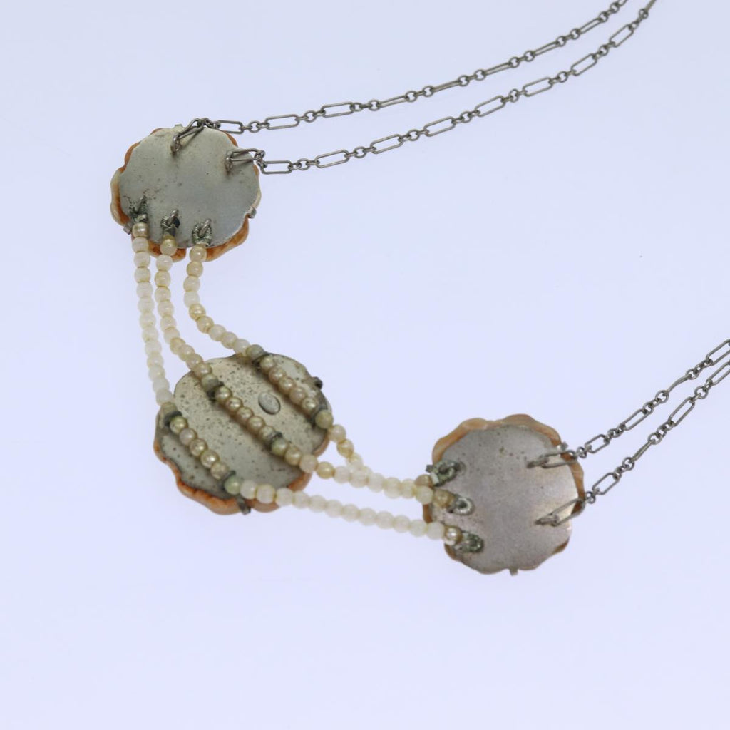 CHANEL Camelia Shell Necklace Silver CC bs13657