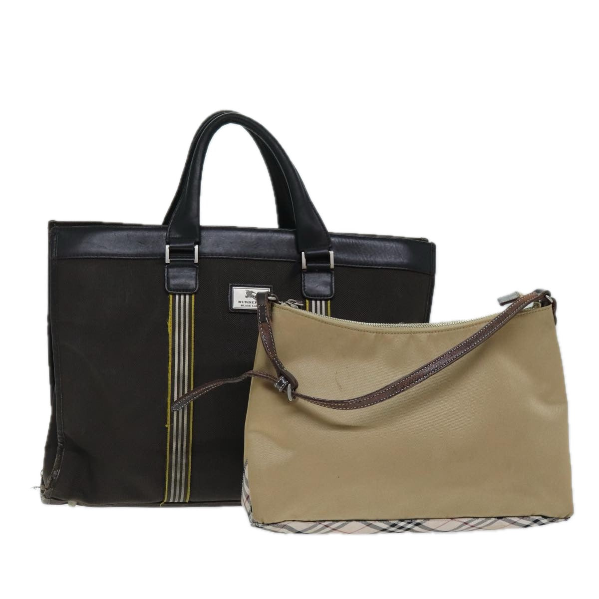 BURBERRY Black label Tote Bag Nylon Canvas 2Set Beige Brown bs14274