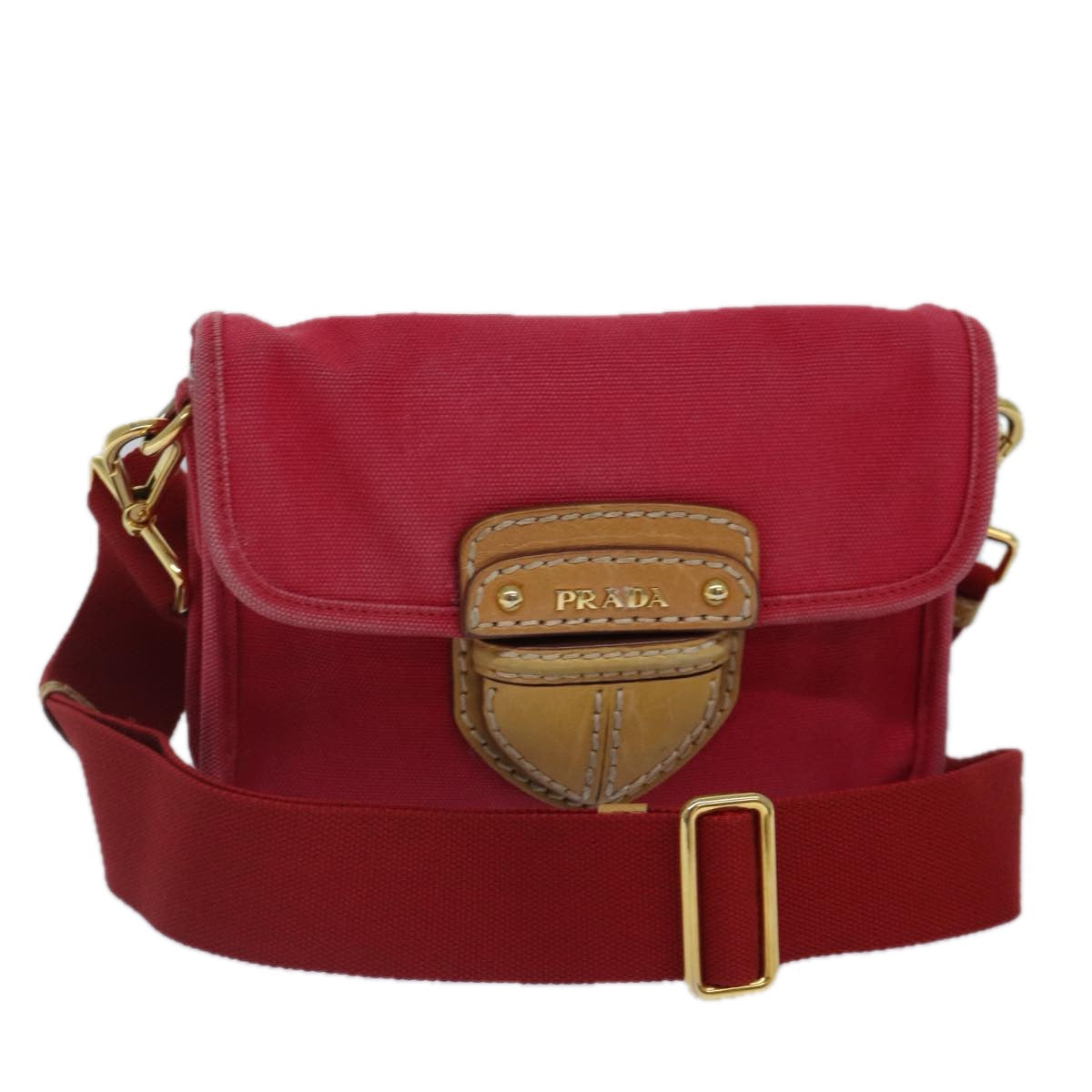 PRADA Shoulder Bag Canvas Red bs16823