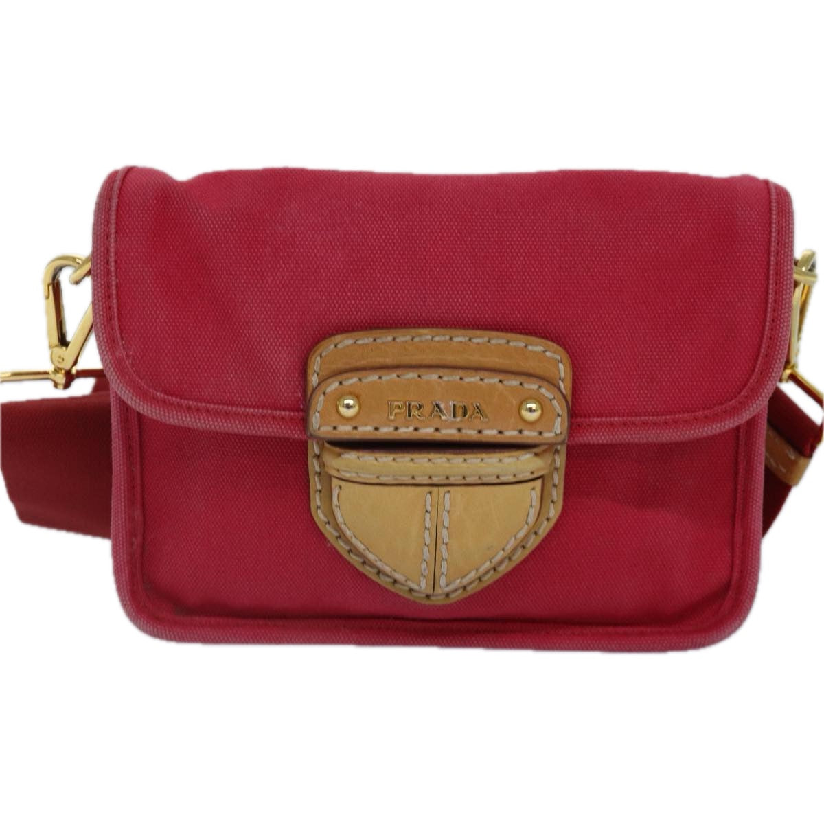 PRADA Shoulder Bag Canvas Red bs16823