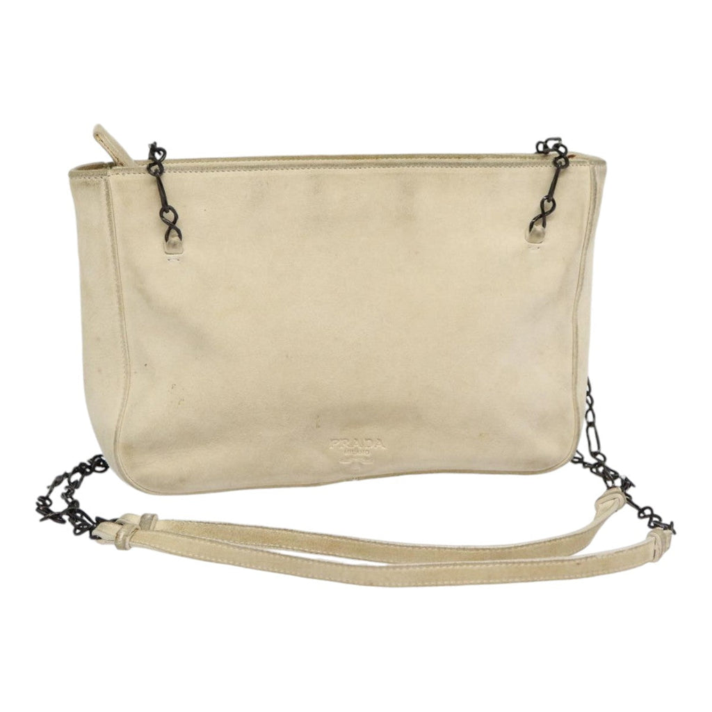 PRADA Chain Shoulder Bag Suede Beige Silver bs17129