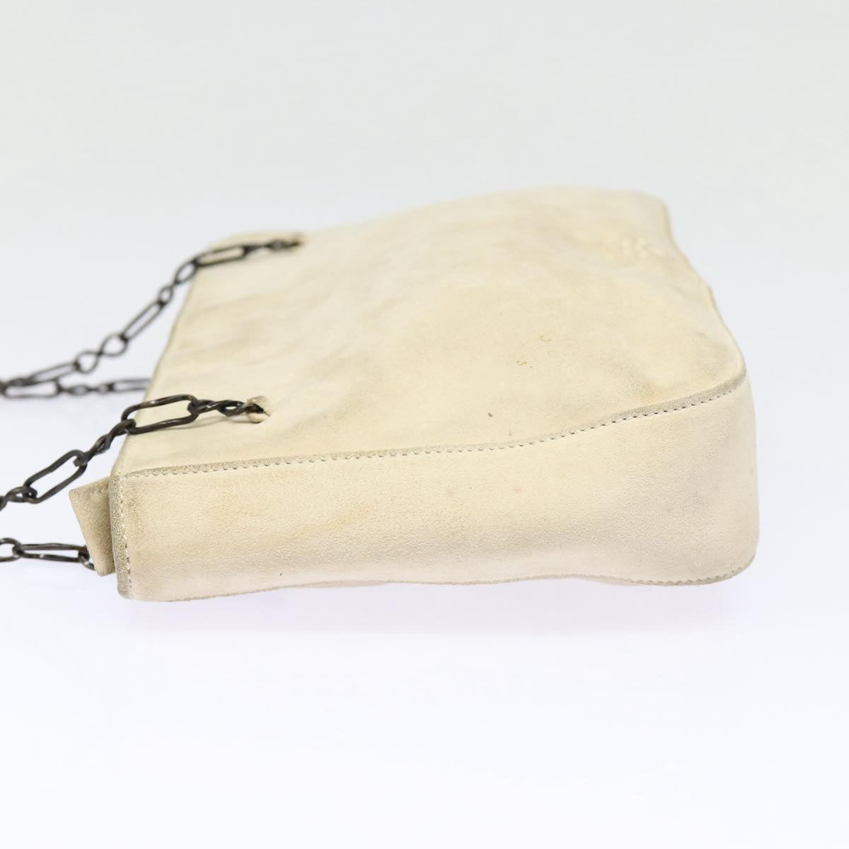 PRADA Chain Shoulder Bag Suede Beige Silver bs17129