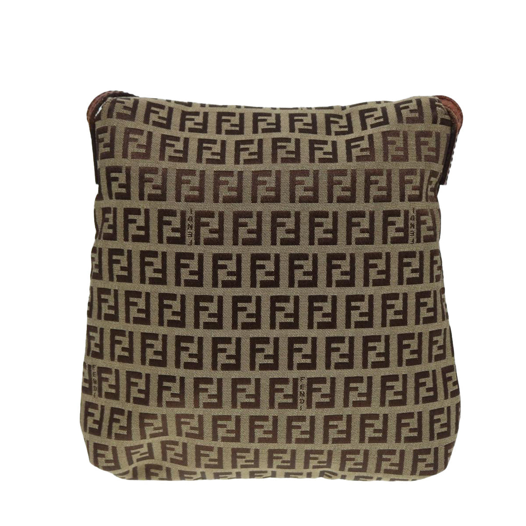 FENDI Zucchino Canvas Shoulder Bag Brown Gold bs17192